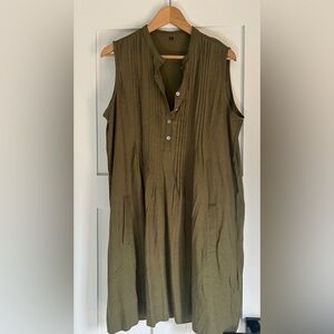 Sleeveless Linen Blend Olive Green Dress XL